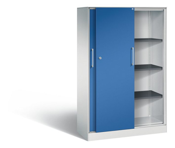 C+P schuifdeurkast Asisto, H1635xB1000xD435mm, kleur: lichtgrijs / gentiaanblauw, beugelgreep, 4 niveaus, 142012-000 S10055