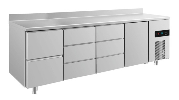 A&S Polarny koeltafel -2 tot +8°C met deur rechts, twee laden links en 2x drie laden, 2330 x 700 x 850 mm, met opstaande rand, KT4ZDDTA