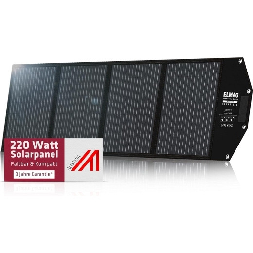 ELMAG opvouwbaar zonnepaneel SOLAR 220 - monokristallijn, 18VDC, 220Wp voor draagbare energiecentrales, 52953