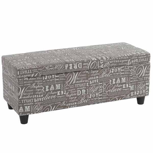 Mendler opbergkist Kriens, bankje, stof/textiel, 45x114x45cm, belettering, grijs, 33715