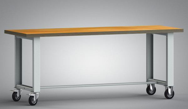 KLW mobiele standaard werkbank - 2000 x 700 x 840 mm in gedemonteerde uitvoering met beuken multiplex plaat 2000 x 700 x 40 mm, WS885N-2000M40-X7000
