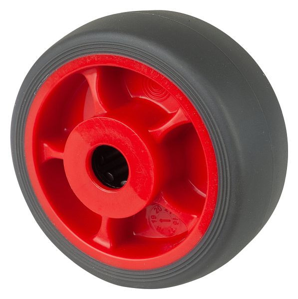 BS-rollen wiel van thermoplastisch rubber, rode velg, grijs loopvlakrollager, wieldiameter: 80 mm, 8 stuks, B44.081.F003