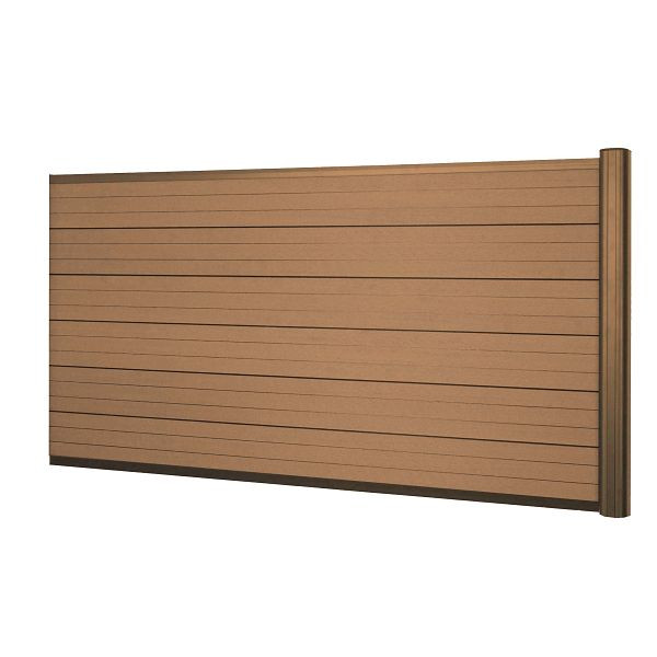 Mendler WPC inkijkscherm Sarthe, windscherm, aluminium paal, laag aanbouwelement, 1.85m teak, 77574+77575