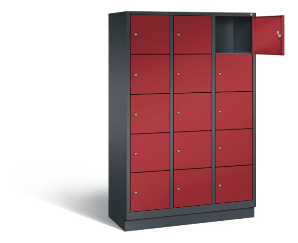 C+P lockerkast Evolo, H1800xB1200xD500mm, kleur: zwartgrijs/robijnrood, 48020-325 S10053