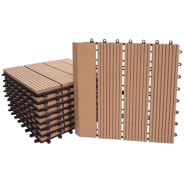 Mendler WPC vloertegel Rhone + finish, houtlook balkon/terras, 11x elk 30x30cm = 1m² Premium, teak lineair verticaal, 77619