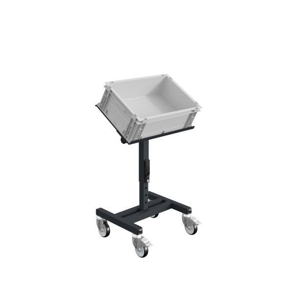 SOFAME SRI verrijdbare materiaalstandaard voor Euronorm containers, in hoogte verstelbaar B610 x D 410 x H 630-860 mm, antracietgrijs RAL 7016, W020020011GA