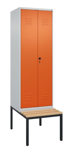 C+P luierkastje Classic PLUS SW, 2 vakken, 2120x600x815mm, 7035/2004, draaigrendel, met onderbank, beukenhouten zitlat, 0800527-20 S10089