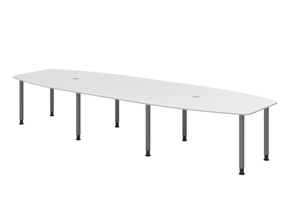 Hammerbacher vergadertafel KT40C, 400 x 130 cm, blad: wit, 25 mm dik, 2 mm duorand, 8-poots frame grafiet, werkhoogte 72-74 cm, VKT40C/W/G