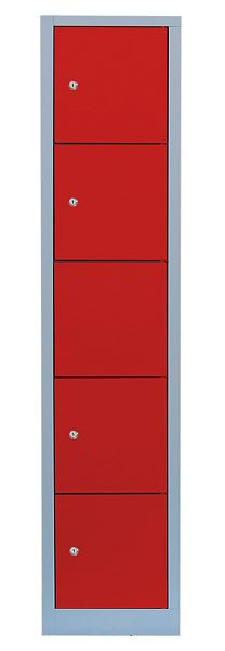 Lüllmann stalen compartimentenkast, 1800 x 415 x 500 mm, lichtgrijs/vuurrood, 523514