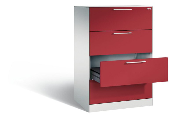 C+P archiefkast Asisto, H1310xB800xD600mm, kleur: lichtgrijs/robijnrood, beugelgreep, 146223-422 S10108