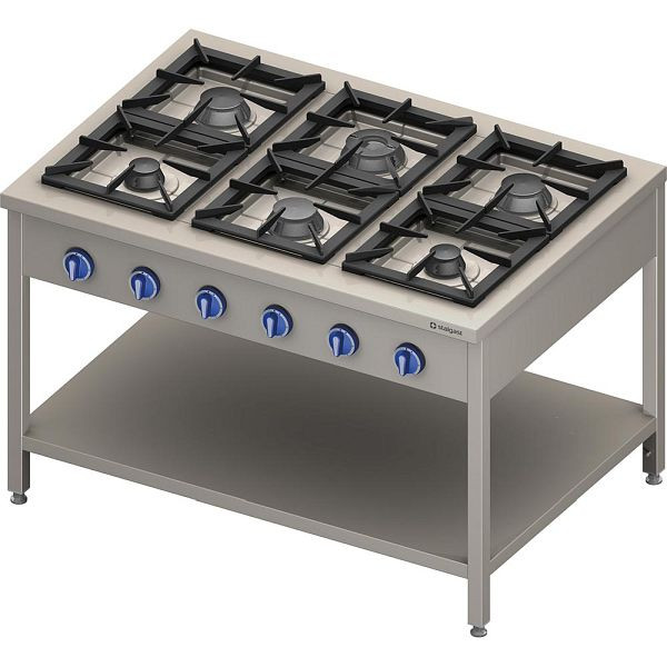 Stalgast gasfornuis serie 900 - G20, 6 branders (3,5 + 2x5 + 2x7 + 9), 1300 x 900 x 850 mm (BxDxH), FS03620SE