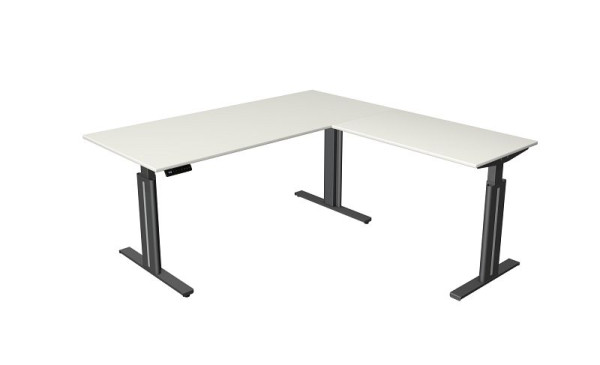 Kerkmann zit-statafel B 1800 x D 800 mm, met aanbouwelement 1000 x 600 mm, elektrisch in hoogte verstelbaar van 720-1200 mm, geheugenfunctie, wit, 10324510