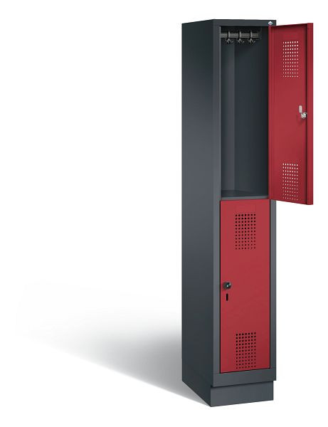 C+P locker dubbellaags Evolo, H1800xB320xD500mm, kleur: zwartgrijs/robijnrood, 48320-10 S10102