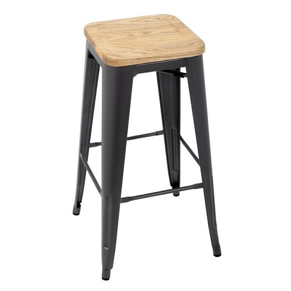 Stalen Bolero Bistro Barkruk met Houten Zitting - Grijs (4 stuks), GM639
