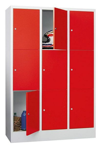 Pavoy Schließfachschrank mit Sockel 1850/500/1200, 3b x 3h, Zylinderschloss, Abteilbreite 400, glatte Türen, 61265-334-401-910
