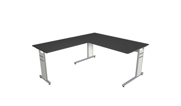Kerkmann bureau B 1600 x D 800 x H 680-820 mm met aanbouw-/aanbouwtafel, vorm 4, kleur: antraciet, 11409313