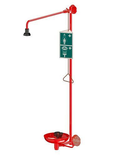 B-SAFETY lichaamsdouche met oogdouche met opvangbak, rood, wandmontage, 3/4" voor circulatie, DVGW, 306267