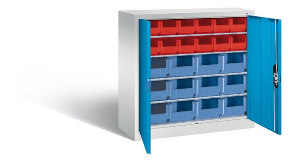 C+P tijdschriftenkast serie 13, H1000xB1000xD420mm, kleur: lichtgrijs/lichtblauw, verzonken handgreep, 133944-23 S10024