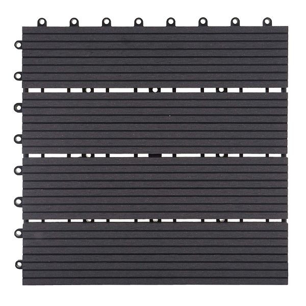 Mendler WPC vloertegel Rhone, houtlook balkon/terras, 11x elk 30x30cm = 1m², sokkel, antraciet lineair, 57968