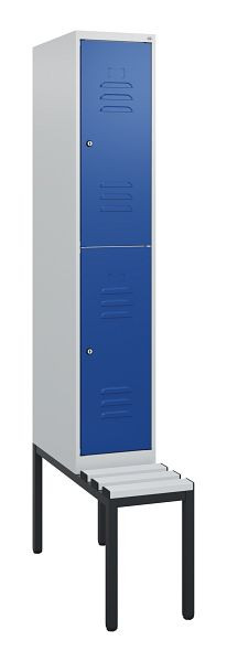 C+P dubbeldekskast Classic PLUS, 1950x300x815mm, 7035/5010, cilindersloten, met bank eronder, 0803505-10 S10078
