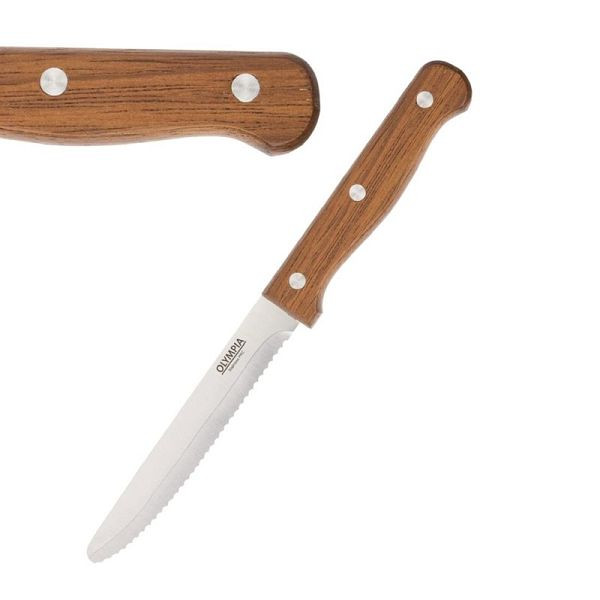Olympia steakmes met ronde punt hout, VE: 12 stuks, CS717