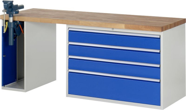 RAU werkbank serie 7000 - modulair ontwerp, 2 onderbouwcontainers (1x bankschroef, 4x XXL lade), 2000x840x700 mm, 03-7710A2-207B4S.11