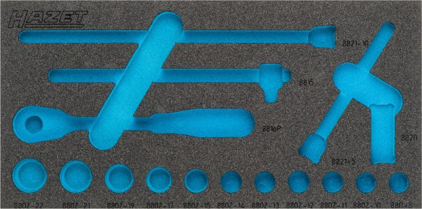 Hazet 2-componenten zachtschuim inleg, voor 880 ZN-1, afmetingen/lengte: 342 mm x 172 mm Organisatiesysteem afmeting: 1/3 (342 x 172 mm), 163-335L