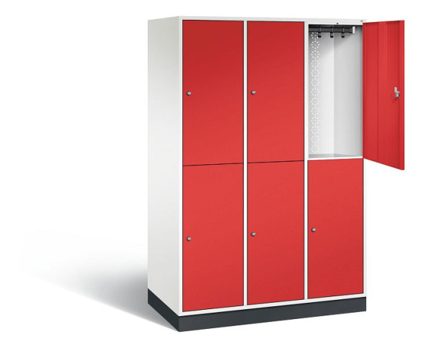 C+P locker dubbellaags XL Intro, H1950xB1220xD590mm, kleur: verkeerswit / vuurrood, 8270-303 S10070