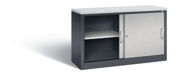 C+P dressoir met schuifdeuren Acurado, H720xB1200xD400mm, kleur: zwart grijs/wit aluminium, beugelgreep, 2 niveaus, 5723-00 S10440