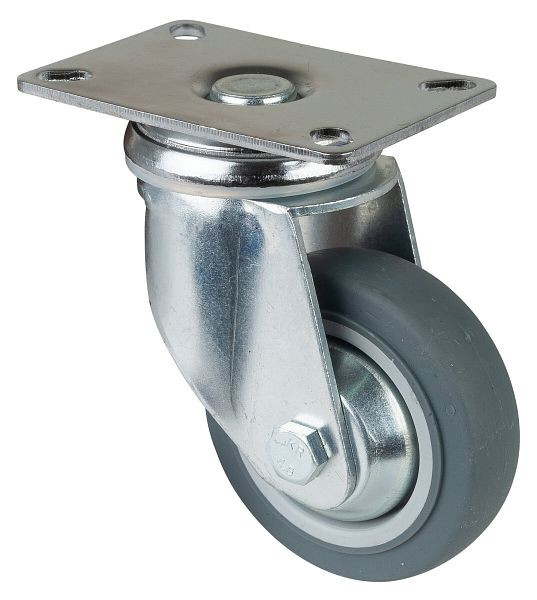 BS-wielen Zwaar apparatenwiel, wielbreedte 21 mm, wiel-Ø 80 mm, draagvermogen 80 kg, grijs rubber, kogellagers, plaat, VE = 2 stuks, C100.A85.081