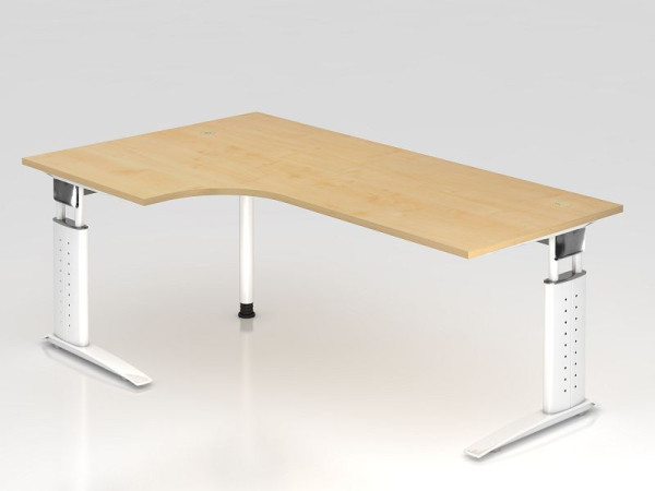 Hammerbacher bureau C-poot 200x120cm 90° esdoorn/wit, hoekvorm 90°, horizontale kabelgoot, links of rechts te monteren, VUS82/3/W