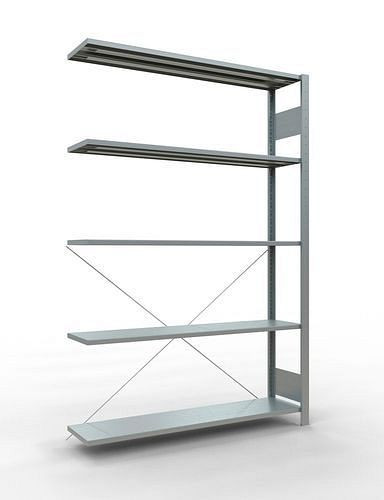 Schulte legbordstelling, aanbouwpaneel, 5 opbergniveaus, kruisschoor, vakbelasting 150 kg, 1306 x 336 x 2000 mm, 278708
