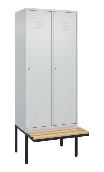 C+P Umkleidespind Classic PLUS, 2 Abteile, 2120x800x815mm, 7035/7035, Zylinderschlösser, Buche-Sitzleisten, 0800407-22 S10053