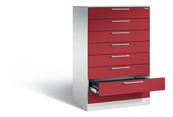 C+P archiefkast Asisto, H1310xB800xD600mm, kleur: lichtgrijs/robijnrood, beugelgreep, 146223-824 S10052