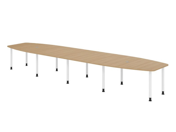 Hammerbacher vergadertafel KT52C, 520 x 130 cm, blad: eikenhout, 25 mm dik, driepotig frame wit, ronde buis 6 cm, werkhoogte 72-74 cm, VKT52C/E/W