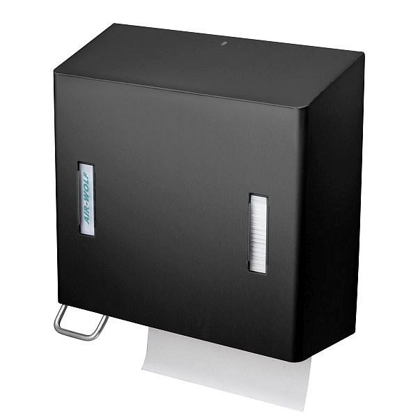 Air Wolf schuimzeep- en papieren handdoekdispenser, Omega-serie, H x B x D: 377 x 377 x 163 mm, mat zwart gecoat roestvrij staal, 29-573