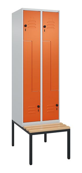 C+P Z-Spind Classic PLUS, met onderbank, 4 vakken, 2120x600x815mm, 7035/2004, draaigrendel, beuken zitlat, 0800537-204 S10060