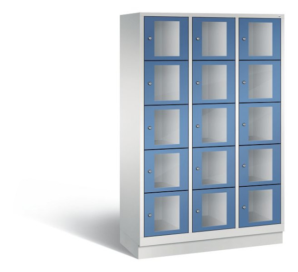 C+P Schließfachschrank Classic, 15 Fächer, H1800xB1200xT500 mm, Grau/Fernblau, 8020A325 S10026