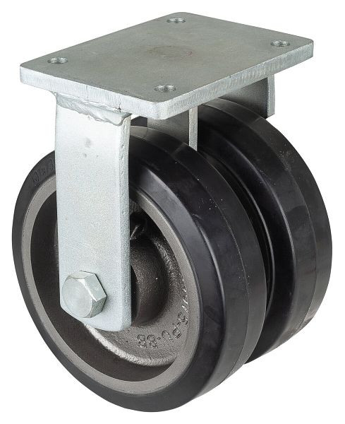 BS Rollen zwaarlast dubbel zwenkwiel, bokwiel, wielbreedte 2x75 mm, wiel-Ø 250 mm, draagvermogen 1500 kg, zwarte elastische banden, gegoten, kogellagers, S110.B81.250
