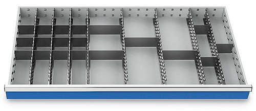 Bedrunka + Hirth metalen verdelerset 27 delig, R 48-24, bruikbare ladeafmetingen 1200 x 600 mm, paneelhoogtes 100/125 mm, 1200 x 600 x 75 mm, 183BLH100