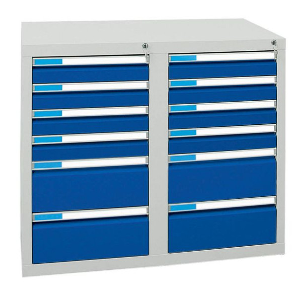stumpf ladekast serie ESTA, RAL 7035/5010, 12 laden (8x100, 4x200 mm), 7602574