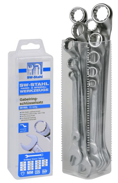 SW stalen ringsteeksleutelset, 6-22 mm, geknikt, 15 stuks, 00192L