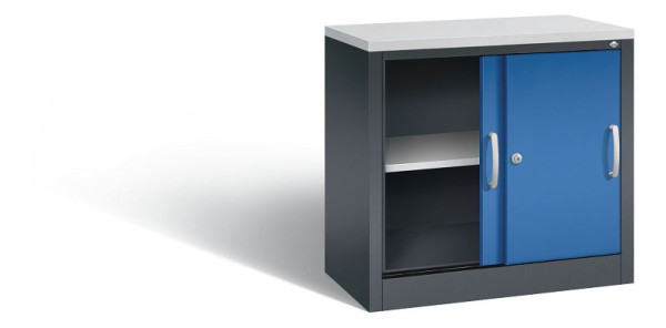 C+P dressoir met schuifdeuren Acurado, H720xB800xD400mm, kleur: zwartgrijs / gentiaanblauw, beugelgreep, 2 niveaus, 5722-00 S10385