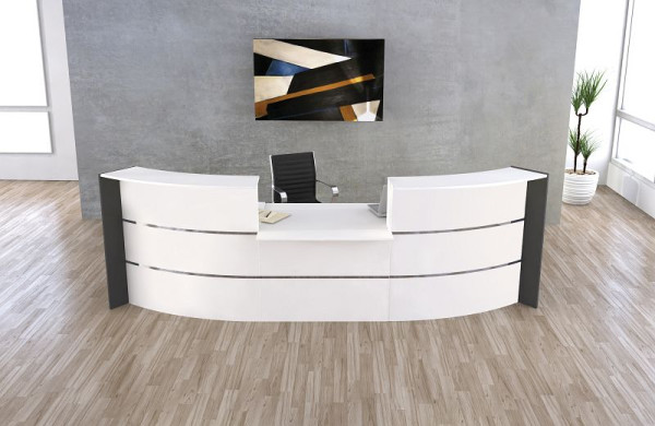 Kerkmann Bari gebogen toonbank met lage module, B 3575 mm x D 1225 mm x H 1120 mm, kleur: wit/antraciet, 21356410