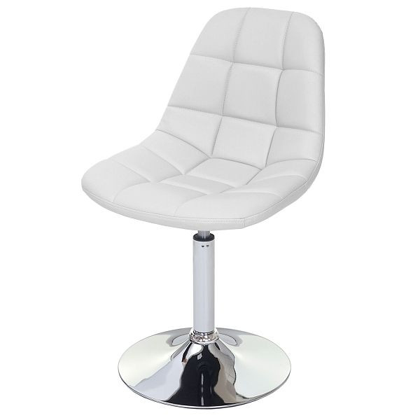 Mendler eetkamerstoel HWC-A60, bureaustoel, retro jaren 50 design, wit kunstleer, chromen onderstel, 74859