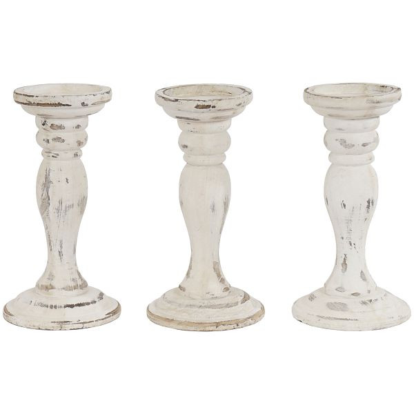 Mendler set van 3 kandelaars T361, kandelaar, shabby look vintage hoogte 24cm, wit, 38447