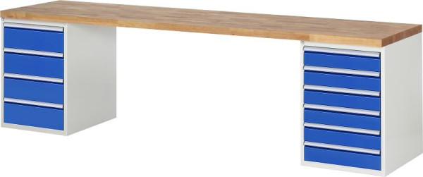 RAU werkbank serie 7000 - modulair ontwerp, 2x onderbouwcontainers (4x lade, 6x lade), 3000x840x700 mm, 03-7821A3-307B4S.11