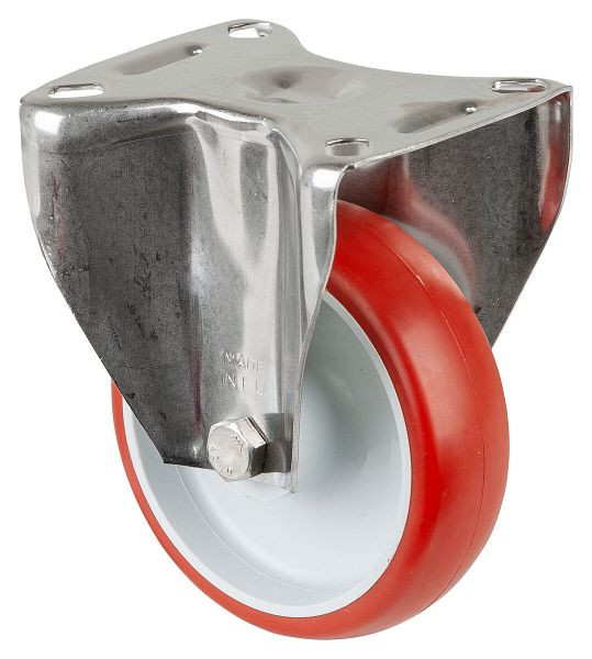 BS rollen RVS transportrol, vaste rol, breedte 30 mm, Ø100 mm, tot 130 kg, loopvlak polyurethaan rood, kunststof, glijlager, plaat, H110.B26.100