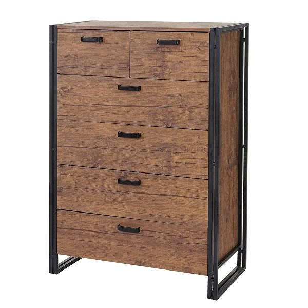 Mendler Highboard HWC-A27, ladekast, 6 lades 115x80x40cm 3D structuur, wild eiken look, 60160+60161
