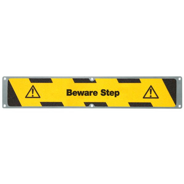 Meelbroek antislipplaat aluminium met m2 antislipbekleding, "Beware Step" 114x635mm, APM13EF1